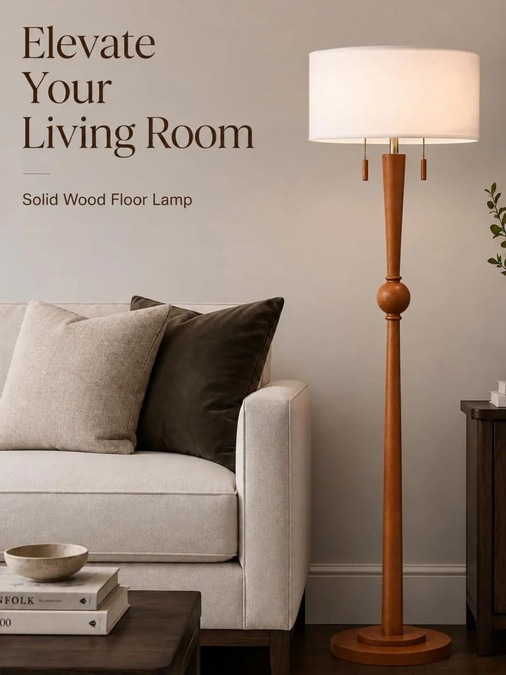 MOFFE Solid Wood Floor Lamp for Living Room, Pull Chains Standing Lamp