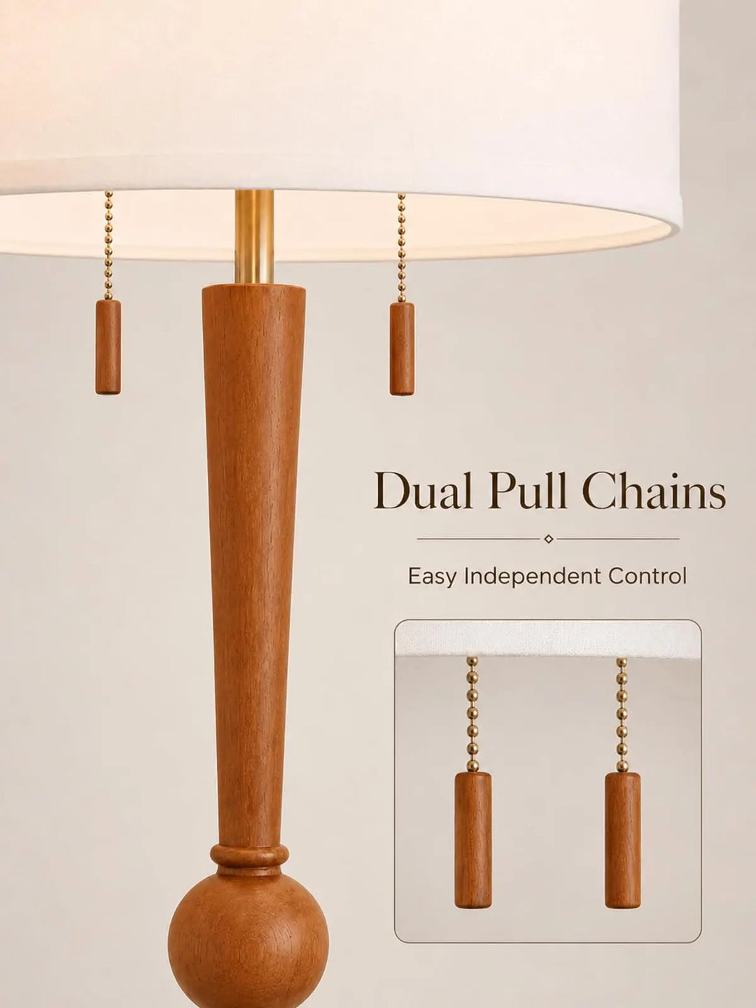 MOFFE Solid Wood Floor Lamp for Living Room, Pull Chains Standing Lamp