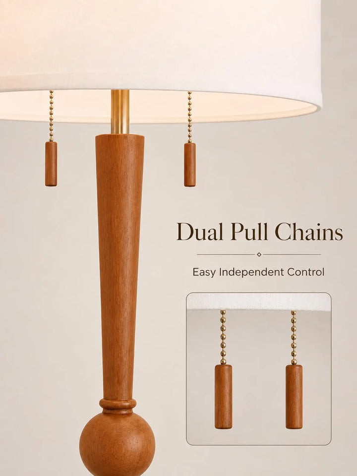 MOFFE Solid Wood Floor Lamp for Living Room, Pull Chains Standing Lamp