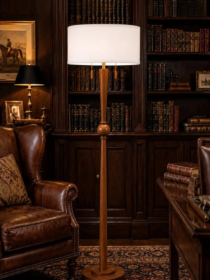 MOFFE Solid Wood Floor Lamp for Living Room, Pull Chains Standing Lamp