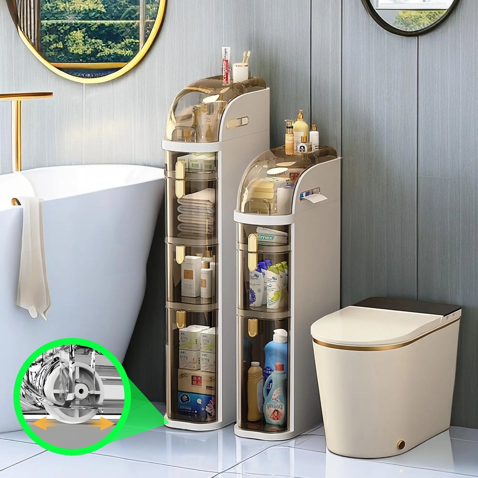 MOSAMNI 4-Tiers Slim Bathroom Storage Cabinet, Narrow Bathroom Storage, Movable Bathroom Storage Organizer for Small Spaces-Out of Box 