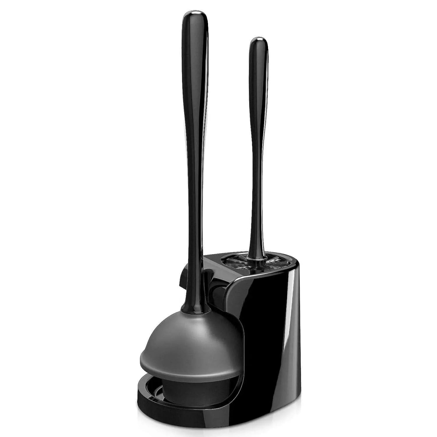 MR.SIGA Toilet Plunger and Bowl Brush Combo in black with a dual compartment holder, perfect for efficient bathroom cleaning.