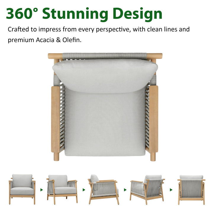 Macrout Patio Rattan Chair Set of 2, Outdoor Wicker Furniture with 7.9″ Thickened Cushions and Acacia Wood Frame for Backyard, Deck, Indoor (2, Light Grey) 