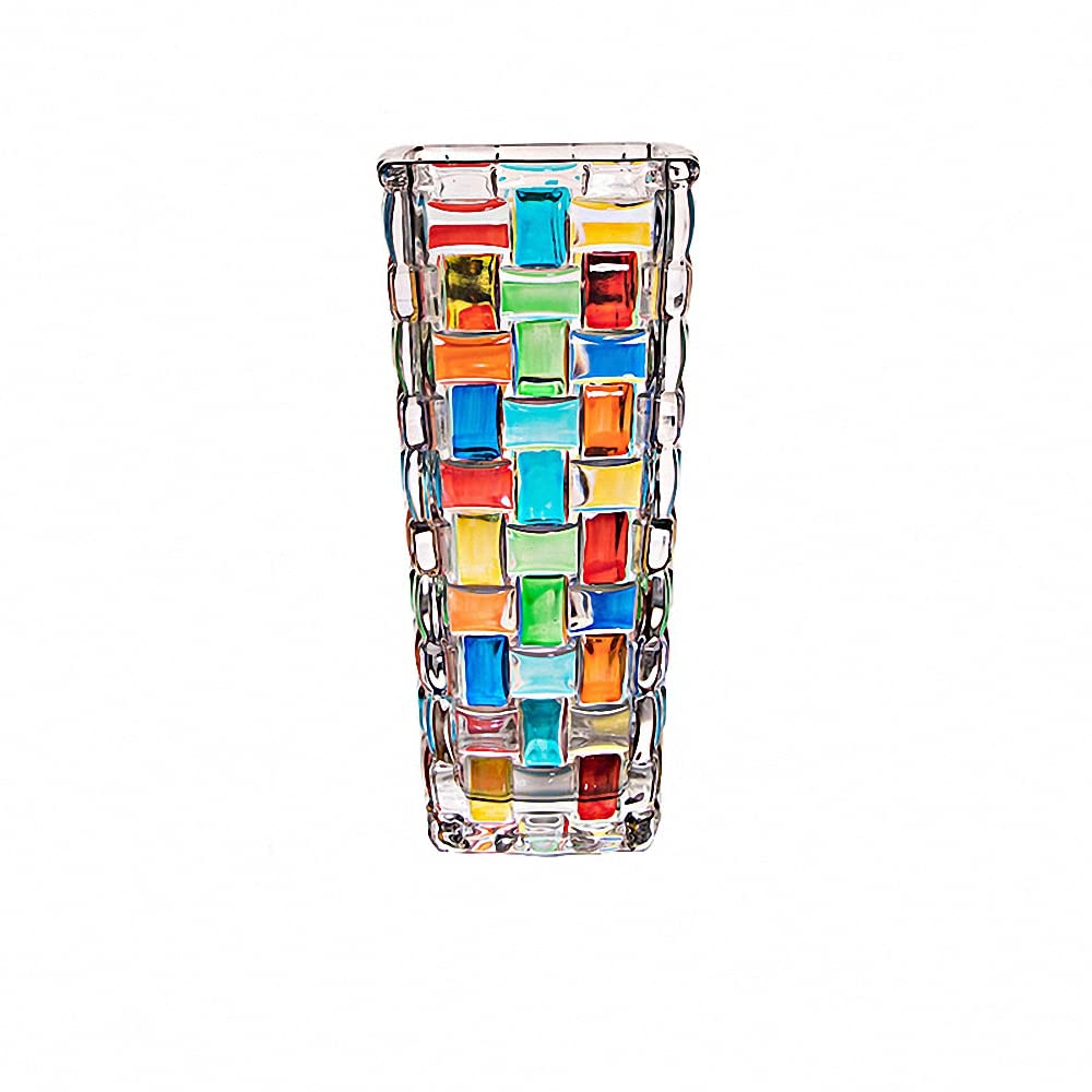 Magcolor Hand Painted Colorful Woven Glass Vase -Crystal Flower Vase- 7.7 inch, Glass Plant Vase for Floral Arrangements, Centerpieces, Weddings, Housewarming, Centerpiece Home Deco 