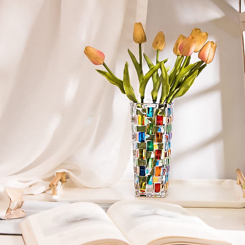 Magcolor Hand Painted Colorful Woven Glass Vase -Crystal Flower Vase- 7.7 inch, Glass Plant Vase for Floral Arrangements, Centerpieces, Weddings, Housewarming, Centerpiece Home Deco 