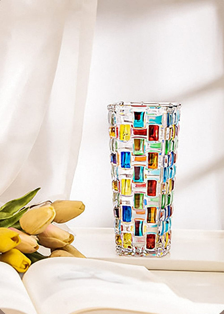 Magcolor Hand Painted Colorful Woven Glass Vase -Crystal Flower Vase- 7.7 inch, Glass Plant Vase for Floral Arrangements, Centerpieces, Weddings, Housewarming, Centerpiece Home Deco 