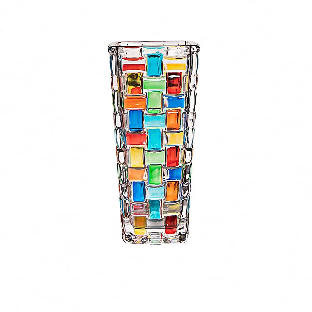 Magcolor Hand Painted Colorful Woven Glass Vase -Crystal Flower Vase- 7.7 inch, Glass Plant Vase for Floral Arrangements, Centerpieces, Weddings, Housewarming, Centerpiece Home Deco 