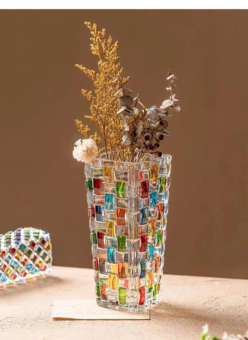 Magcolor Hand Painted Colorful Woven Glass Vase -Crystal Flower Vase- 7.7 inch, Glass Plant Vase for Floral Arrangements, Centerpieces, Weddings, Housewarming, Centerpiece Home Deco 