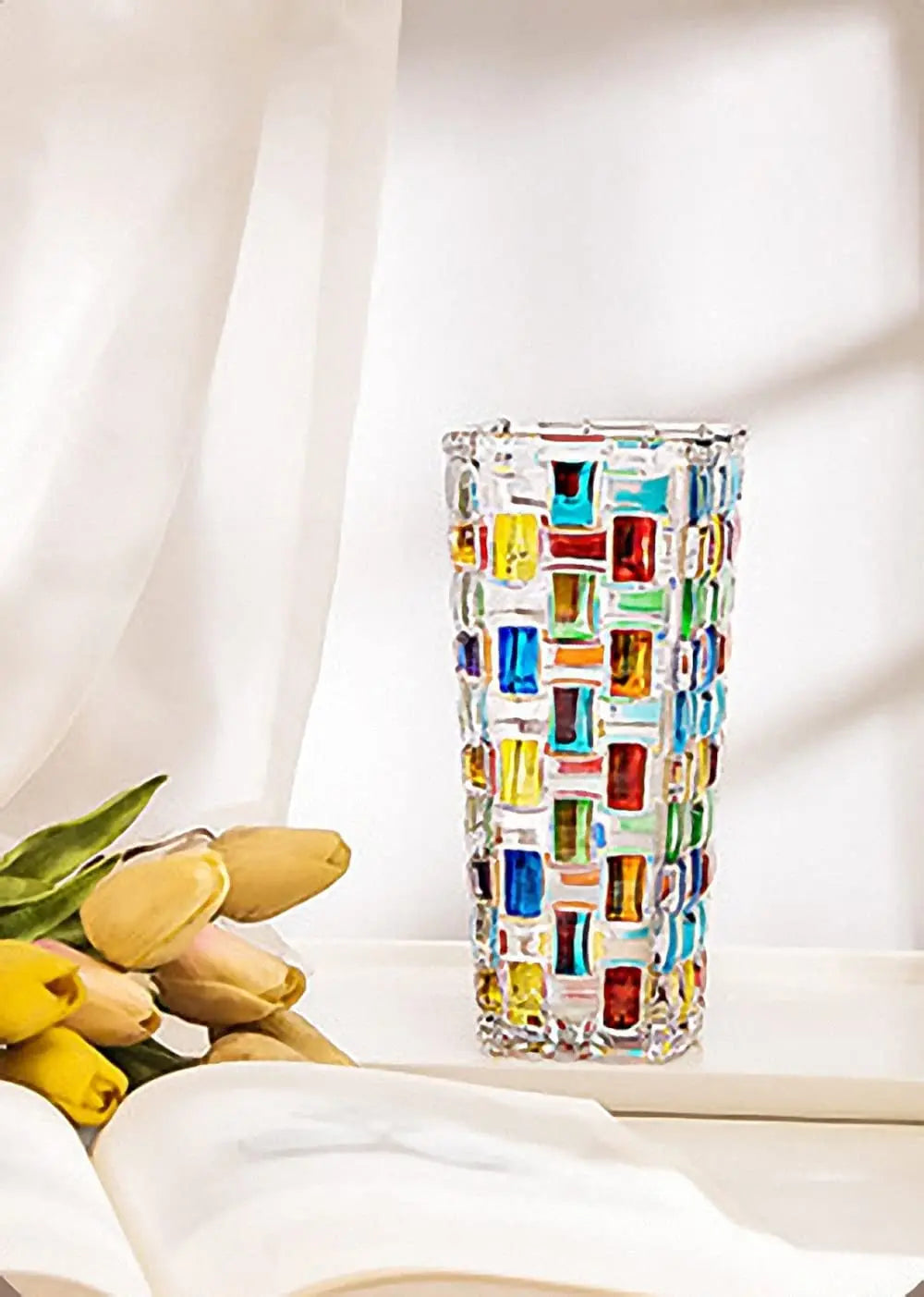 Magcolor Hand Painted Colorful Woven Glass Vase -Crystal Flower Vase- 7.7 inch, Glass Plant Vase for Floral Arrangements, Centerpieces, Weddings, Housewarming, Centerpiece Home Deco 