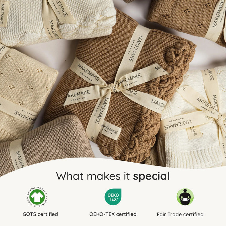 MakeMake Organics Organic Cotton Throw Blanket, GOTS Certified, 50x60, Brown