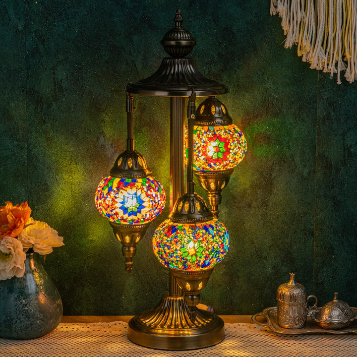 Marrakech 23" Turkish Mosaic Lamp Handmade 3 Globes Moroccan Table Lamp 