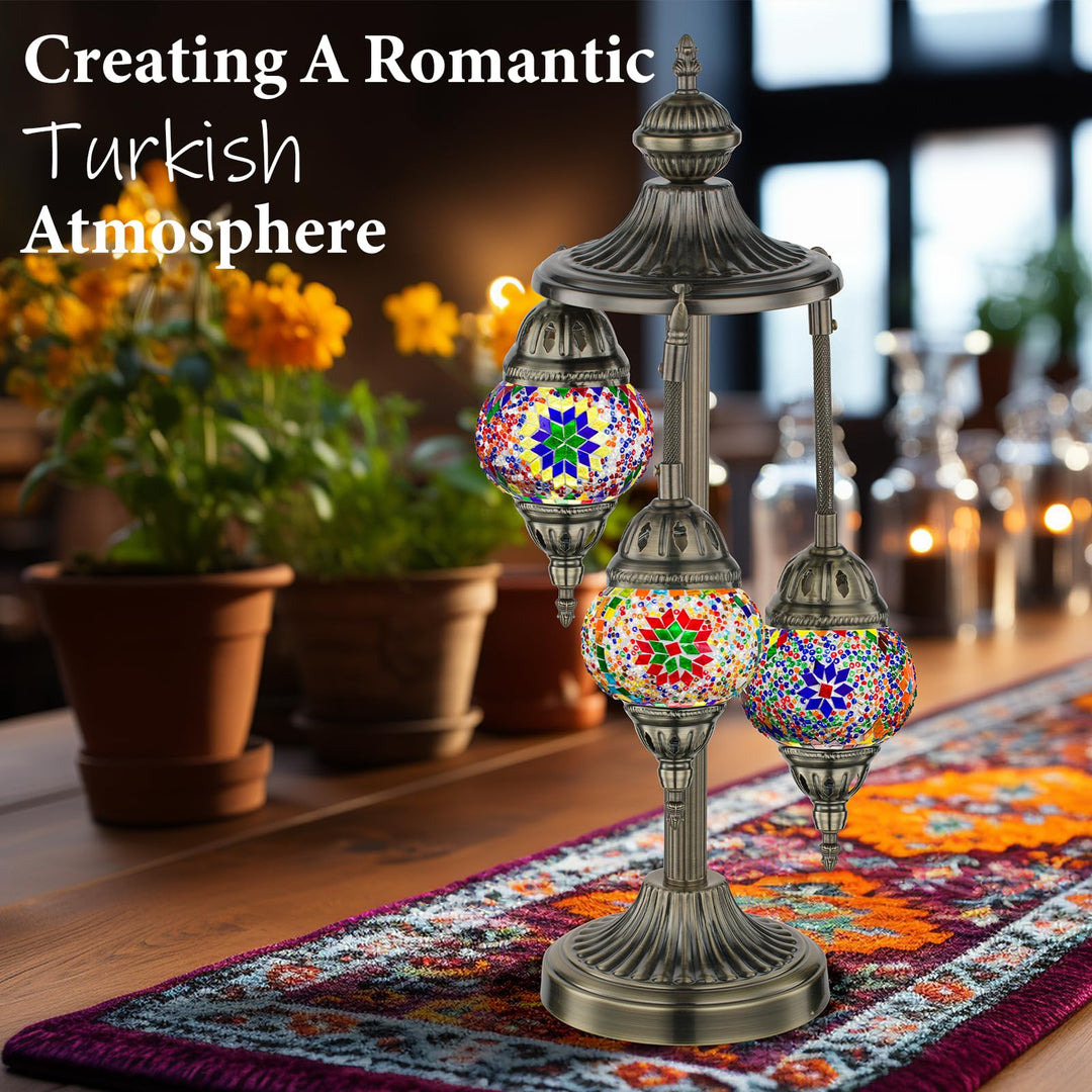 Marrakech 23" Turkish Mosaic Lamp Handmade 3 Globes Moroccan Table Lamp 