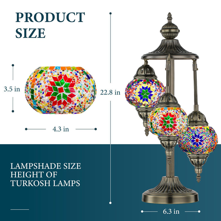 Marrakech 23" Turkish Mosaic Lamp Handmade 3 Globes Moroccan Table Lamp 