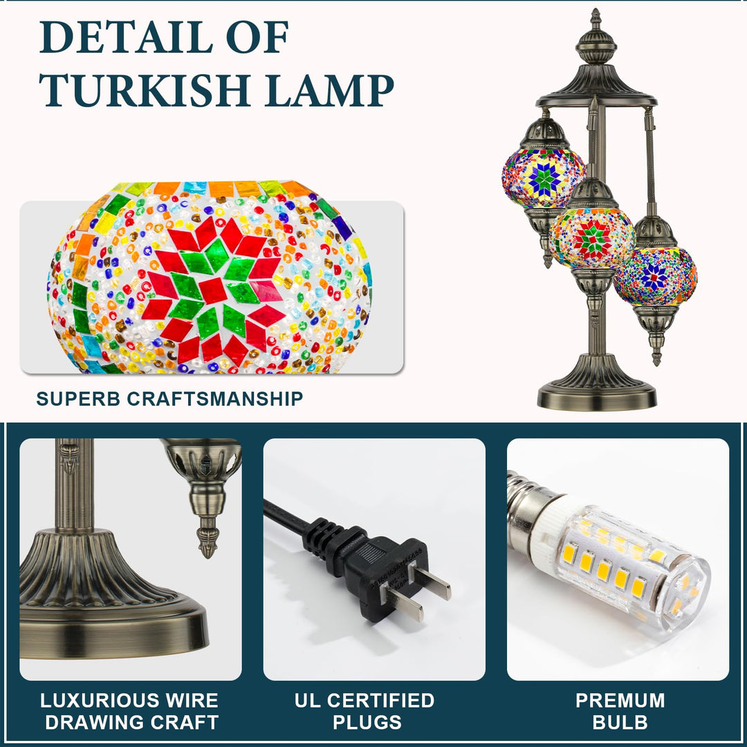 Marrakech 23" Turkish Mosaic Lamp Handmade 3 Globes Moroccan Table Lamp 