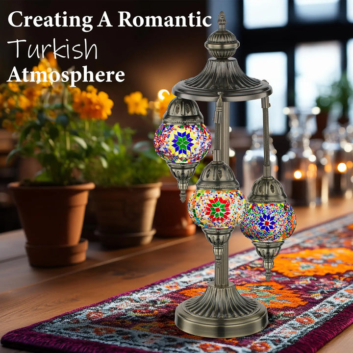 Marrakech 23" Turkish Mosaic Lamp Handmade 3 Globes Moroccan Table Lamp 