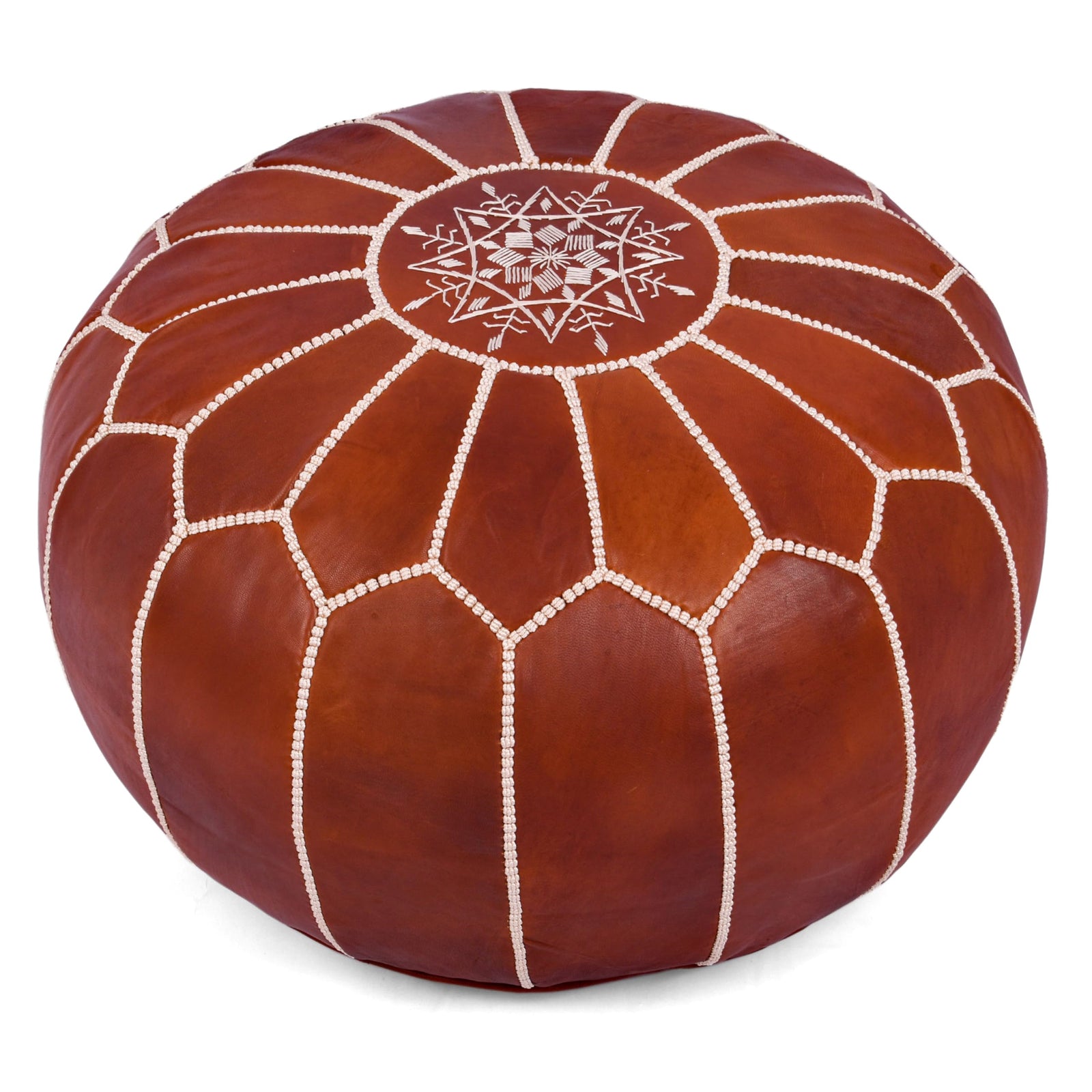 Marrakesh Gallery Genuine Leather Round Pouf Cover - Handmade Moroccan Ottoman Footstool, Unstuffed Footrest - Boho Decor - Bohemian Living Room, Bedroom, Kids Room - Housewarming Gift & Wedding 