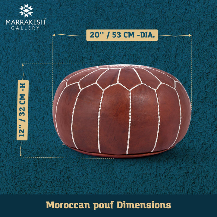 Marrakesh Gallery Genuine Leather Round Pouf Cover - Handmade Moroccan Ottoman Footstool, Unstuffed Footrest - Boho Decor - Bohemian Living Room, Bedroom, Kids Room - Housewarming Gift &amp; Wedding 