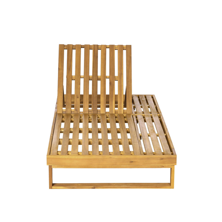 Merax 2 Piece Teak Finish Acacia Wood Chaise Lounge with 4-Inch Cream 4-Fold Cushion Set, Adjustable Outdoor Patio Lounger with Flat Side Surface, for Poolside 