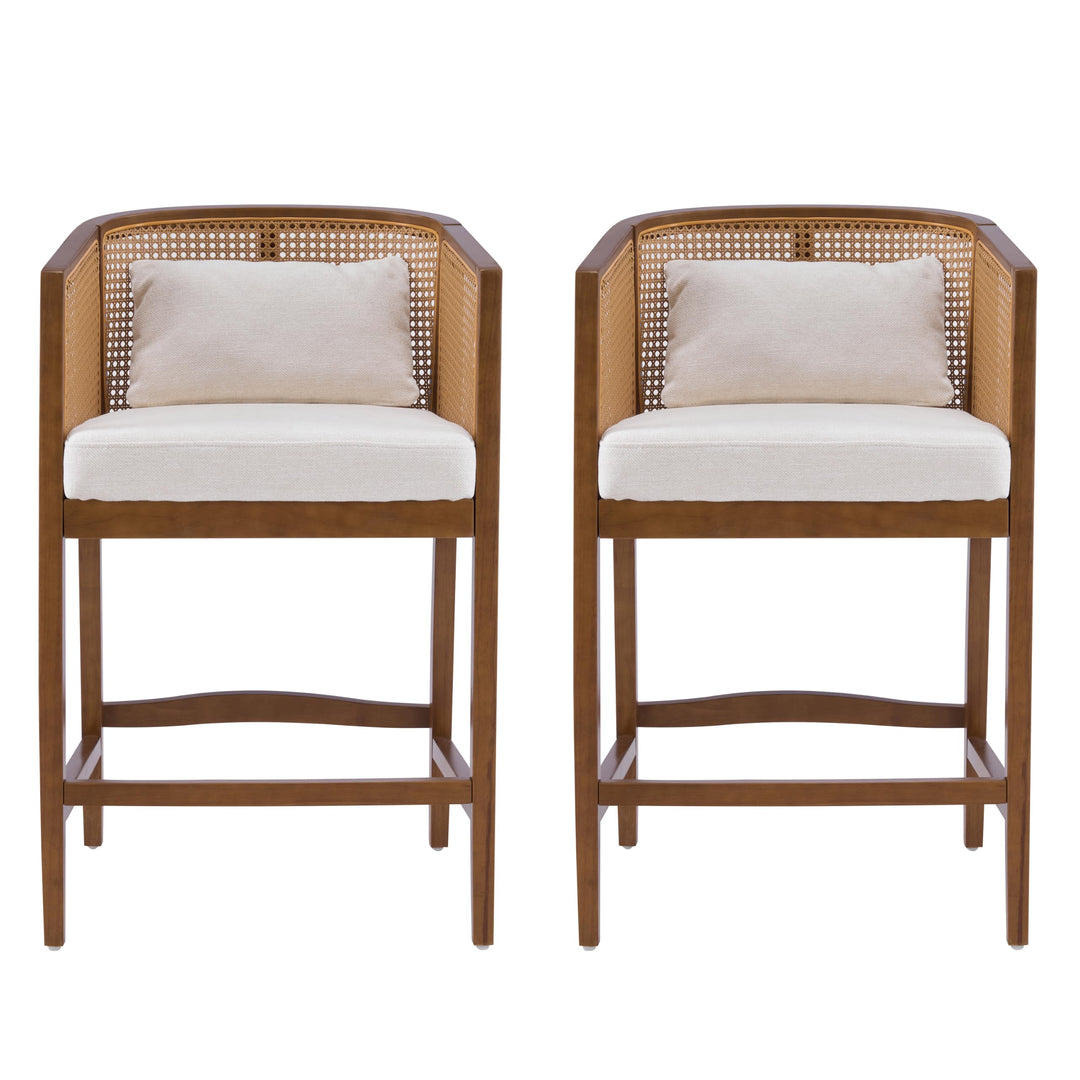 Merax 27-Inch Rattan Counter Height Bar Stools with Barrel Back, Set of 2 