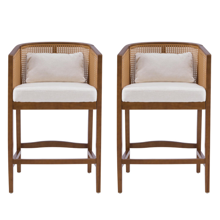 Merax 27-Inch Rattan Counter Height Bar Stools with Barrel Back, Set of 2 