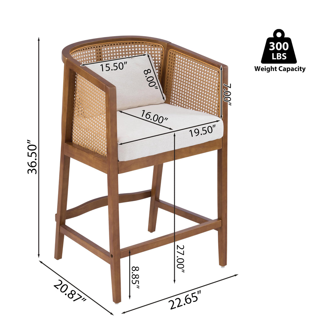 Merax 27-Inch Rattan Counter Height Bar Stools with Barrel Back, Set of 2 