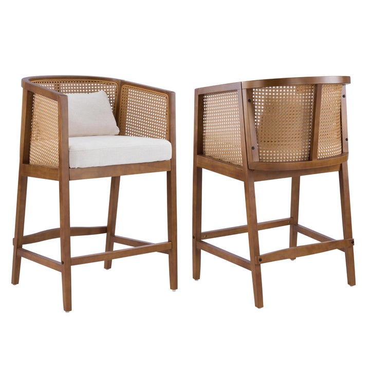 Merax 27-Inch Rattan Counter Height Bar Stools with Barrel Back, Set of 2 