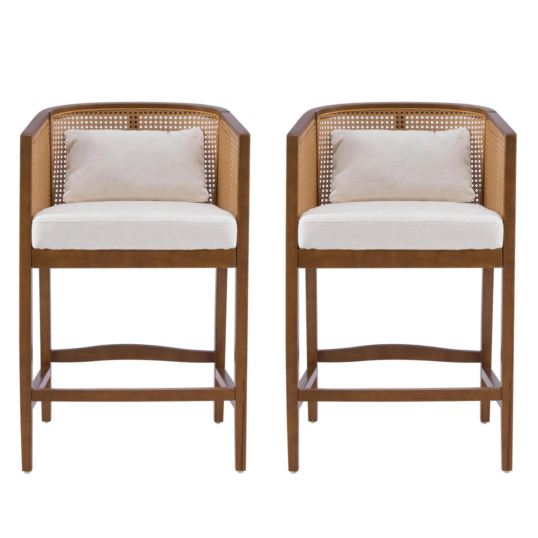 Merax 27-Inch Rattan Counter Height Bar Stools with Barrel Back, Set of 2 