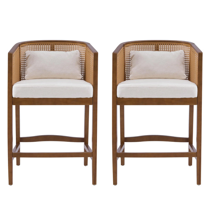 Merax 27-Inch Rattan Counter Height Bar Stools with Barrel Back, Set of 2 