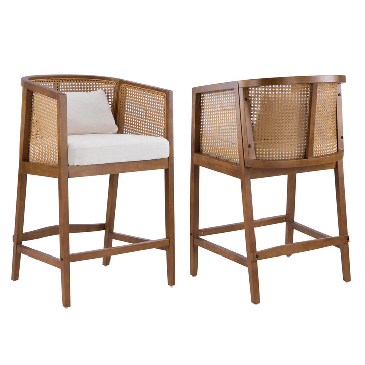 Merax 27-Inch Rattan Counter Height Bar Stools with Barrel Back, Set of 2 