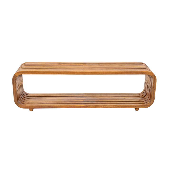 Merax Outdoor Acacia Wood Rectangular Coffee Table with Shelf, Patio Sofa Center Table for Backyard, Lawn, Balcony, No Assembly Needed, Teak 