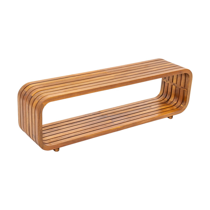 Merax Outdoor Acacia Wood Rectangular Coffee Table with Shelf, Patio Sofa Center Table for Backyard, Lawn, Balcony, No Assembly Needed, Teak 