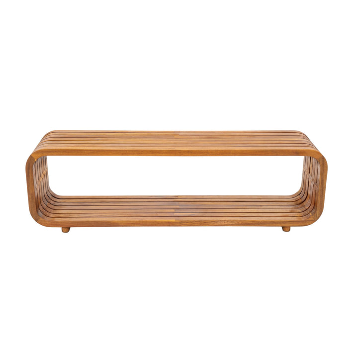 Merax Outdoor Acacia Wood Rectangular Coffee Table with Shelf, Patio Sofa Center Table for Backyard, Lawn, Balcony, No Assembly Needed, Teak 