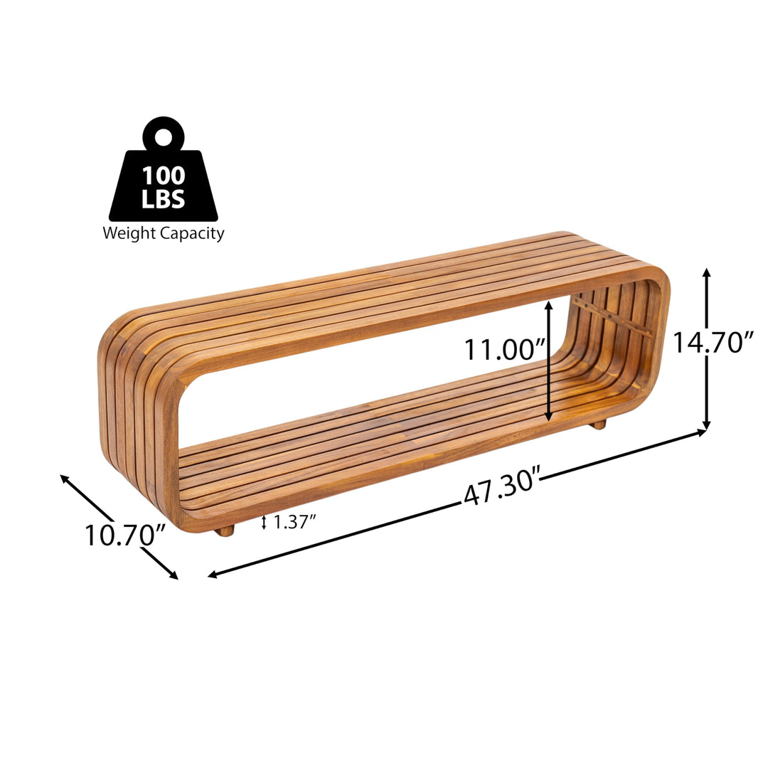 Merax Outdoor Acacia Wood Rectangular Coffee Table with Shelf, Patio Sofa Center Table for Backyard, Lawn, Balcony, No Assembly Needed, Teak 