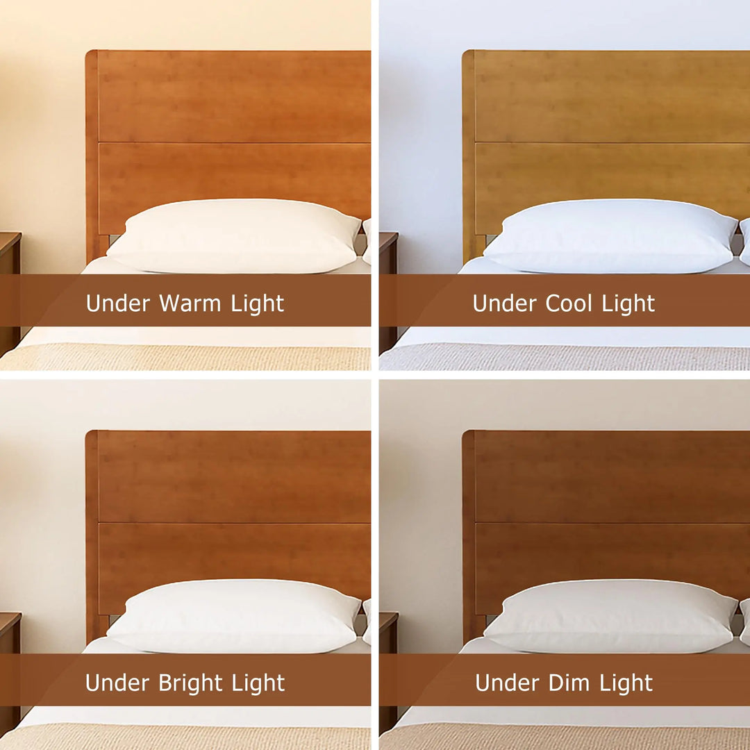 Merax Queen Size Bamboo Platform Bed Frame with Tall Headboard, Brown 