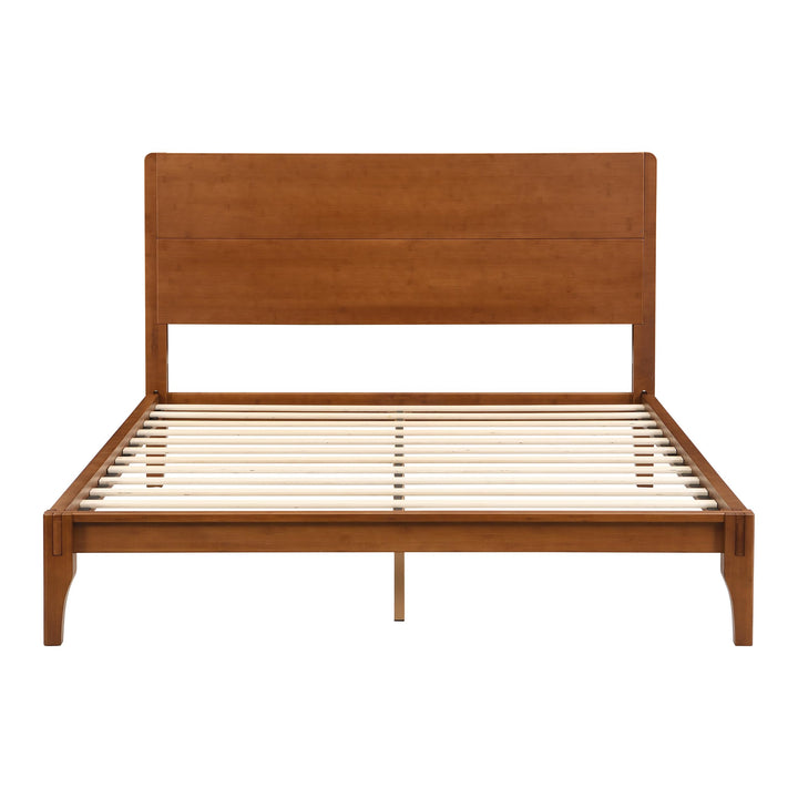 Merax Queen Size Bamboo Platform Bed Frame with Tall Headboard, Brown 