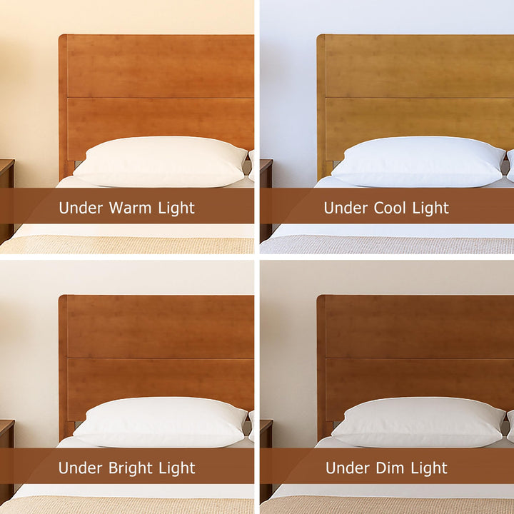 Merax Queen Size Bamboo Platform Bed Frame with Tall Headboard, Brown 