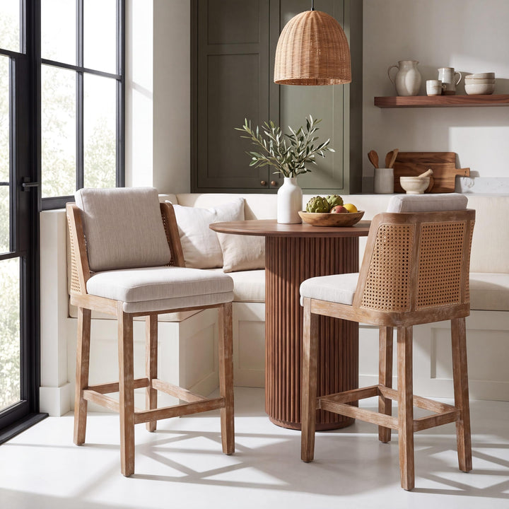Merax Rattan Counter Height Bar Stools Set of 2, Cane Back Island Chairs 