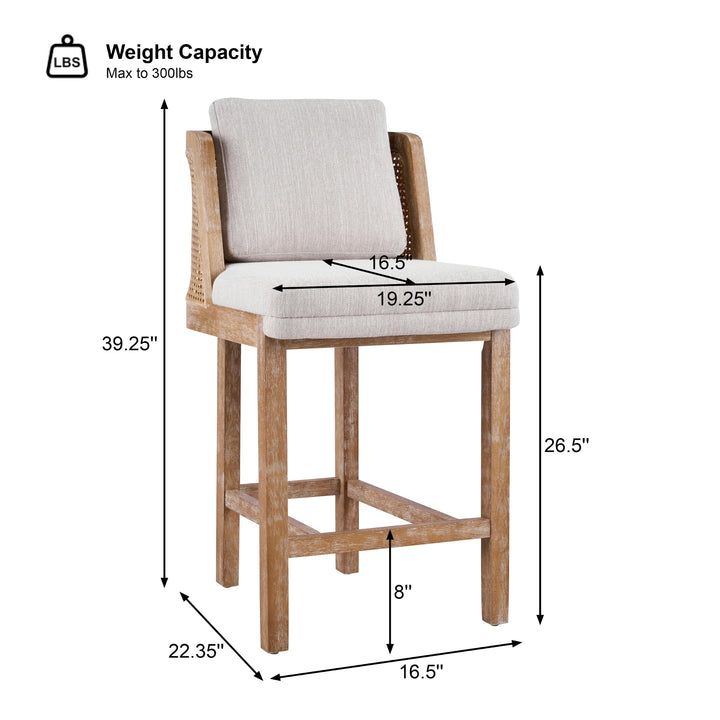 Merax Rattan Counter Height Bar Stools Set of 2, Cane Back Island Chairs 