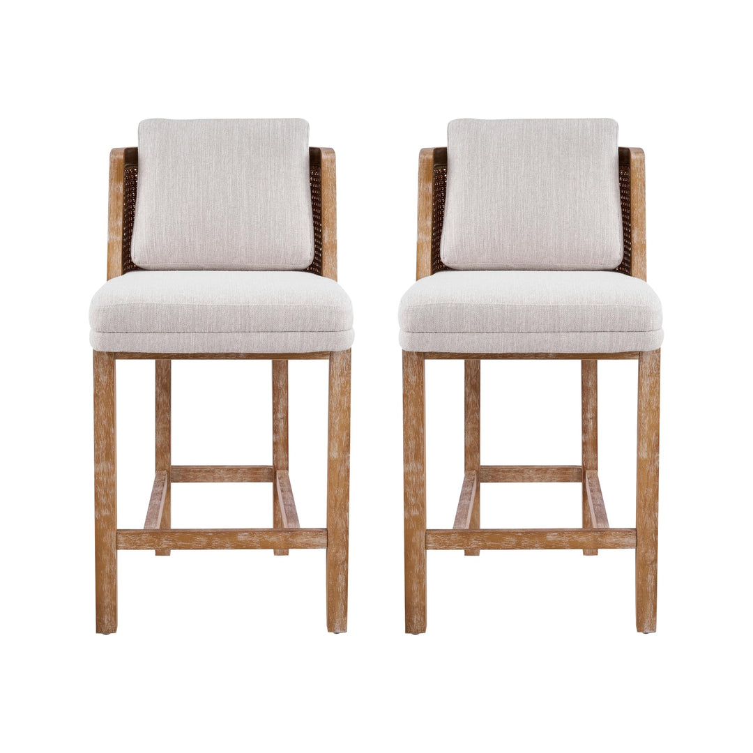 Merax Rattan Counter Height Bar Stools Set of 2, Cane Back Island Chairs 