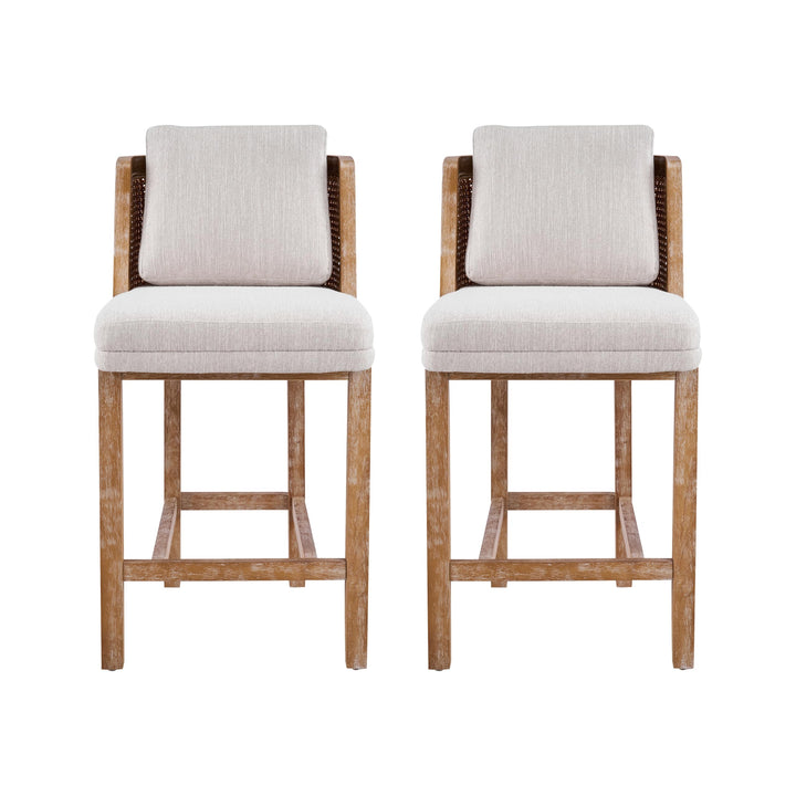 Merax Rattan Counter Height Bar Stools Set of 2, Cane Back Island Chairs 