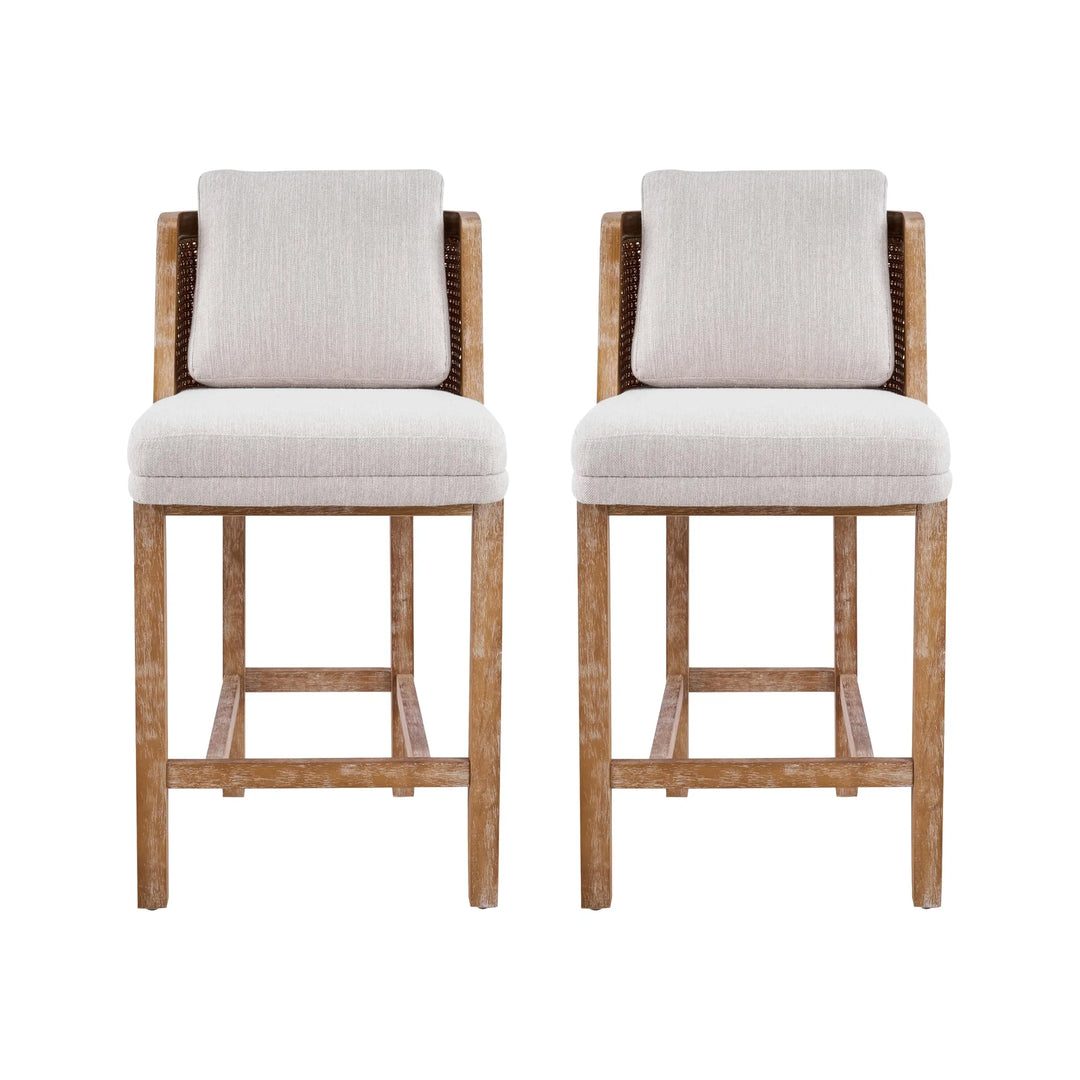 Merax Rattan Counter Height Bar Stools Set of 2, Cane Back Island Chairs 