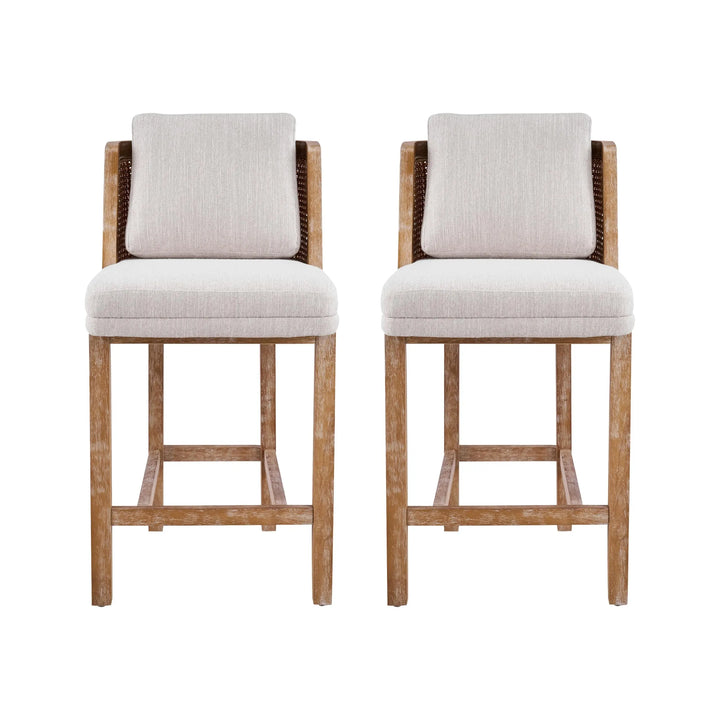 Merax Rattan Counter Height Bar Stools Set of 2, Cane Back Island Chairs 