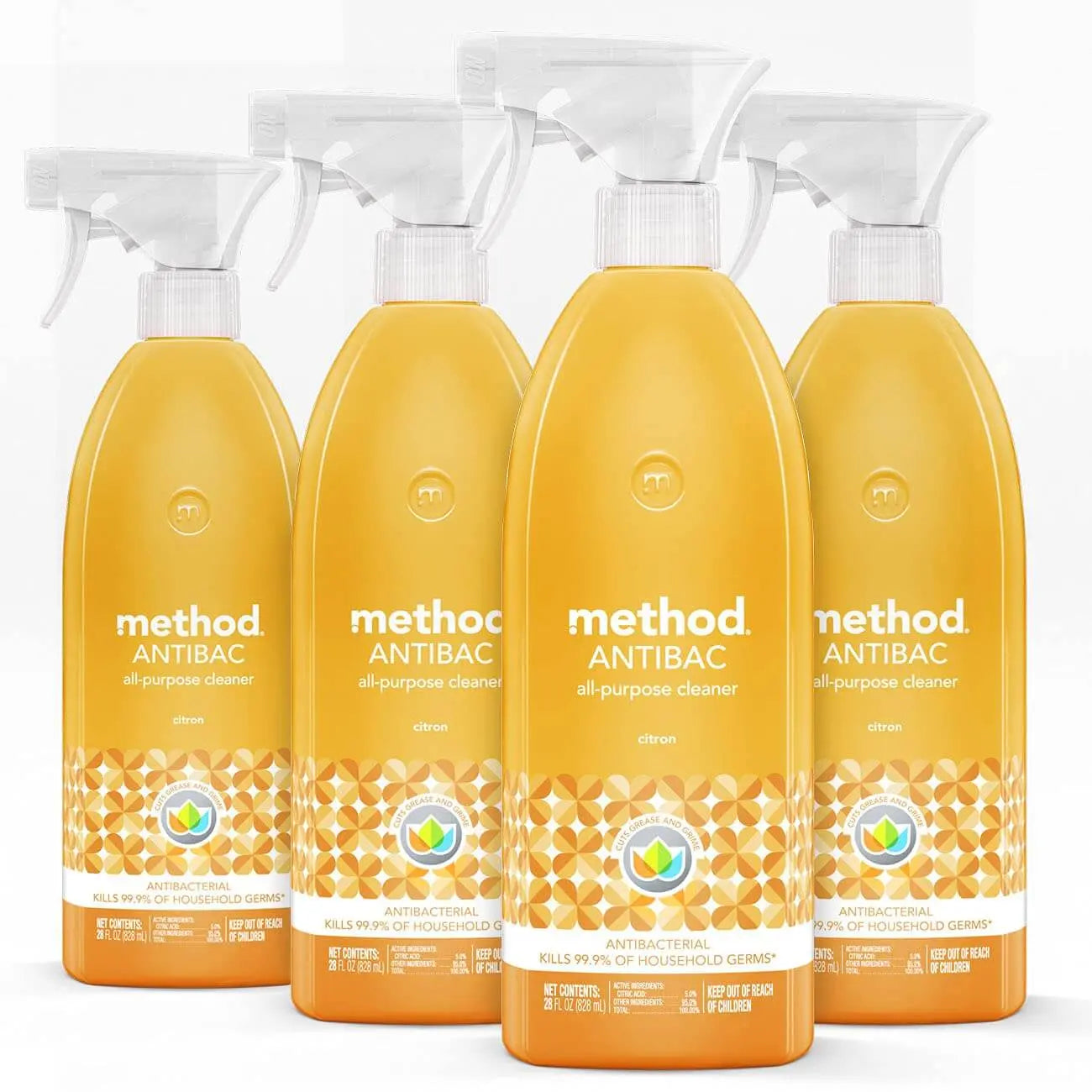 Method Antibacterial All-Purpose Cleaner Spray, Citron, Kills 99.9% of Household Germs, 28 Fl Oz, (Pack of 4) 