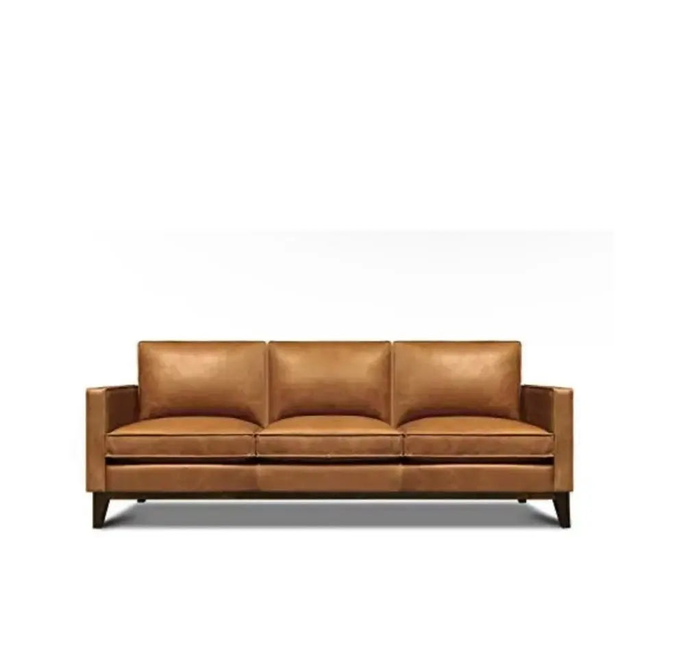 Metropole Leather Sofa, 100% Top Grain Pull Up Leather Mid-Century Sofa - Tan 