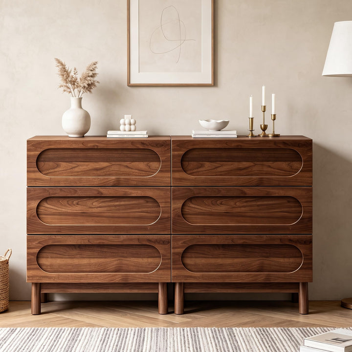 Mid Century Modern 3 Drawer Nightstand, Walnut 