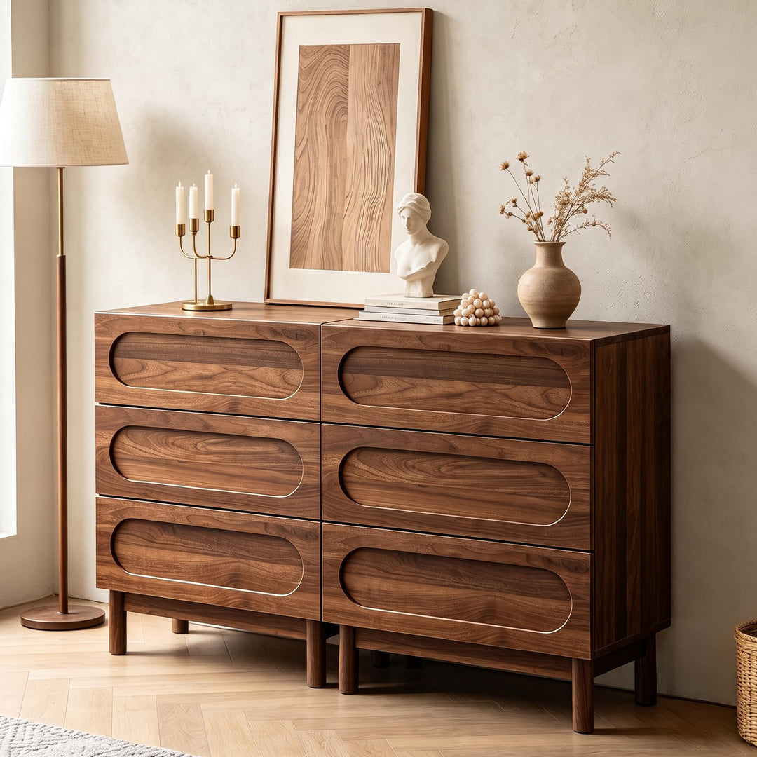 Mid Century Modern 3 Drawer Nightstand, Walnut 