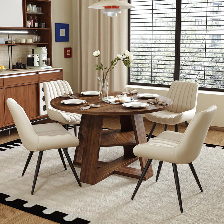 Miereirl Round Dining Table Set for 4, 43.31 Inch Round Kitchen Table and Chairs Set with Storage Shelf, Space Saving Dining Room Table Set, Modern Dining Set for Apartment, Kitchen, Dining Room 