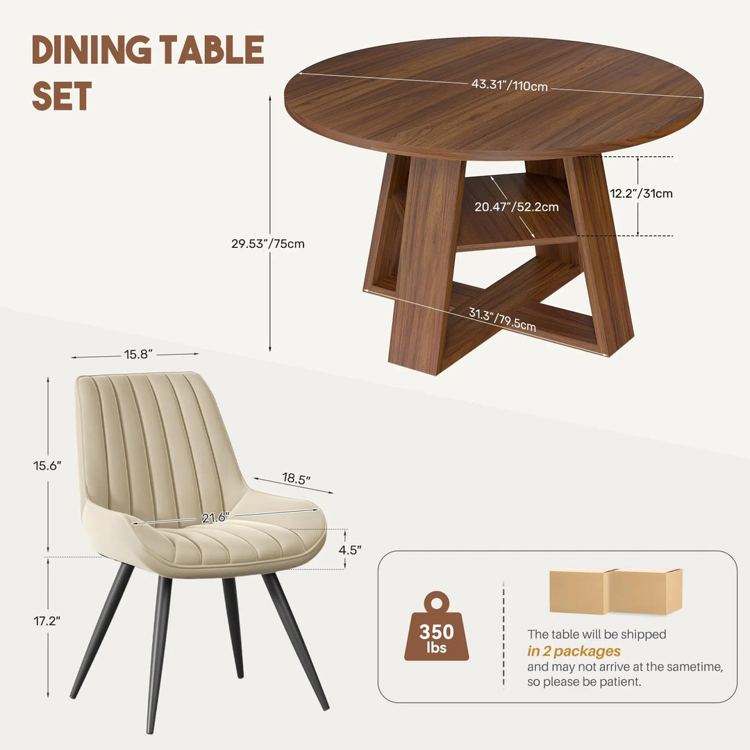 Miereirl Round Dining Table Set for 4, 43.31 Inch Round Kitchen Table and Chairs Set with Storage Shelf, Space Saving Dining Room Table Set, Modern Dining Set for Apartment, Kitchen, Dining Room 
