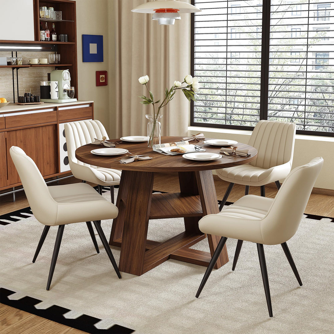 Miereirl Round Dining Table Set for 4, 43.31 Inch Round Kitchen Table and Chairs Set with Storage Shelf, Space Saving Dining Room Table Set, Modern Dining Set for Apartment, Kitchen, Dining Room 