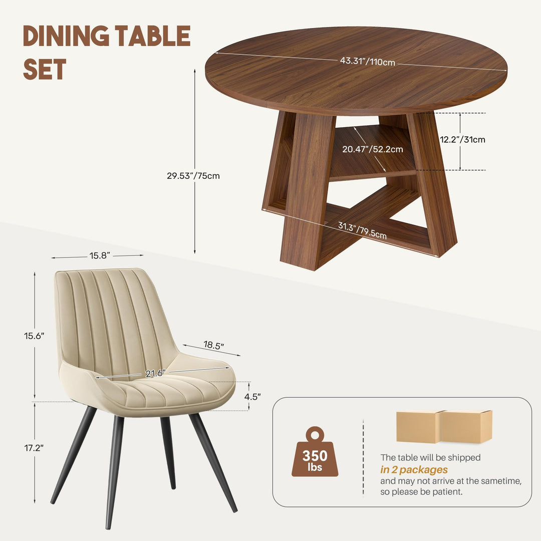Miereirl Round Dining Table Set for 4, 43.31 Inch Round Kitchen Table and Chairs Set with Storage Shelf, Space Saving Dining Room Table Set, Modern Dining Set for Apartment, Kitchen, Dining Room 